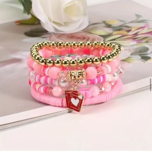 Fashion Jewelry 5 stackable pink Valentine’s Day themed bracelets